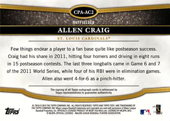 2013 Topps Tier One - Crowd Pleaser Autographs #CPA-AC2 Allen Craig Back