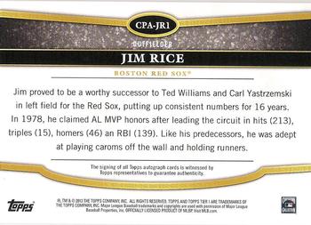 2013 Topps Tier One - Crowd Pleaser Autographs #CPA-JR1 Jim Rice Back
