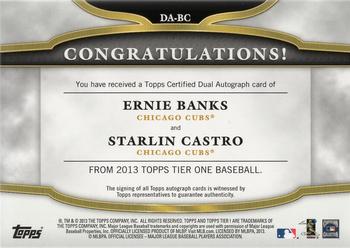 2013 Topps Tier One - Dual Autographs #DA-BC Ernie Banks / Starlin Castro Back