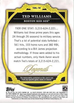 2013 Topps Tier One - Legends Relics #TORL-TW Ted Williams Back