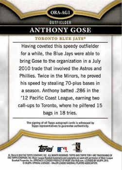 2013 Topps Tier One - On the Rise Autographs #ORA-AG1 Anthony Gose Back