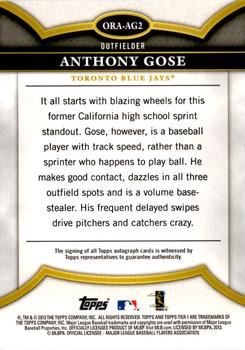 2013 Topps Tier One - On the Rise Autographs #ORA-AG2 Anthony Gose Back