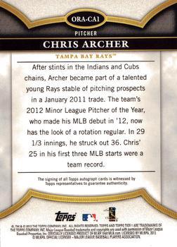 2013 Topps Tier One - On the Rise Autographs #ORA-CA1 Chris Archer Back