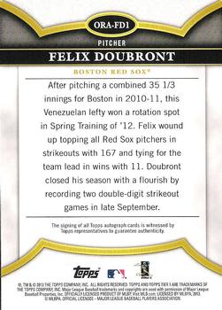 2013 Topps Tier One - On the Rise Autographs #ORA-FD1 Felix Doubront Back