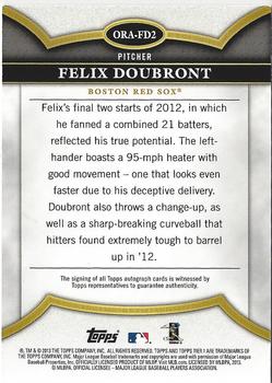 2013 Topps Tier One - On the Rise Autographs #ORA-FD2 Felix Doubront Back