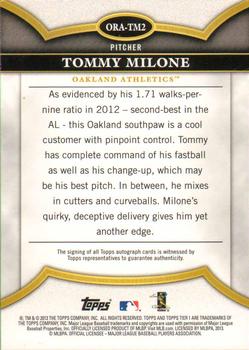 2013 Topps Tier One - On the Rise Autographs #ORA-TM2 Tommy Milone Back