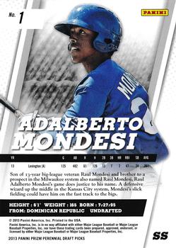 2013 Panini Prizm Perennial Draft Picks #1 Adalberto Mondesi Back