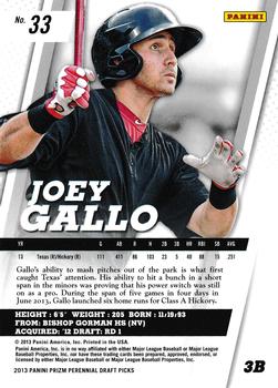 2013 Panini Prizm Perennial Draft Picks #33 Joey Gallo Back