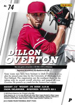 2013 Panini Prizm Perennial Draft Picks #74 Dillon Overton Back