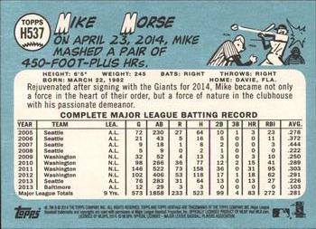 2014 Topps Heritage #H537 Mike Morse Back