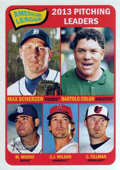 2014 Topps Heritage #9 AL Pitching Leaders (Max Scherzer / Bartolo Colon / Matt Moore / C.J. Wilson / Chris Tillman) Front