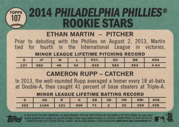 2014 Topps Heritage #107 Phillies Rookie Stars (Ethan Martin / Cameron Rupp) Back