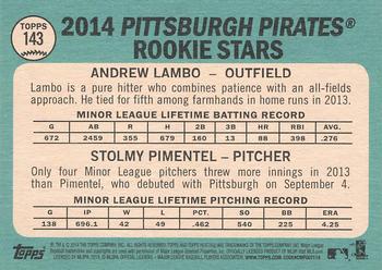 2014 Topps Heritage #143 Pirates Rookie Stars (Andrew Lambo / Stolmy Pimentel) Back