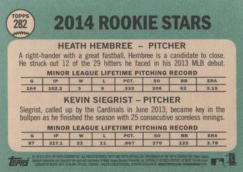 2014 Topps Heritage #282 Giants/Cardinals Rookie Stars (Heath Hembree / Kevin Siegrist) Back