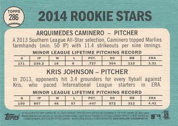 2014 Topps Heritage #286 Marlins/Pirates Rookie Stars (Arquimedes Caminero / Kris Johnson) Back