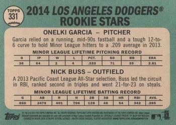 2014 Topps Heritage #331 Dodgers Rookie Stars (Onelki Garcia / Nick Buss) Back