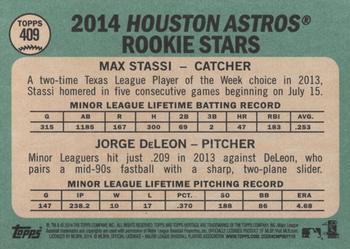 2014 Topps Heritage #409 Astros Rookie Stars (Max Stassi / Jorge DeLeon) Back
