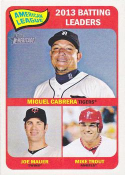 2014 Topps Heritage #1 AL Batting Leaders (Miguel Cabrera / Joe Mauer / Mike Trout) Front