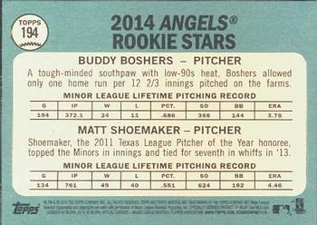 2014 Topps Heritage #194 Angels Rookie Stars (Buddy Boshers / Matt Shoemaker) Back