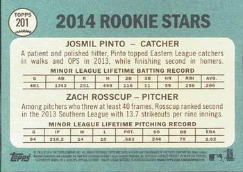 2014 Topps Heritage #201 Twins/Cubs Rookie Stars (Josmil Pinto / Zach Rosscup) Back