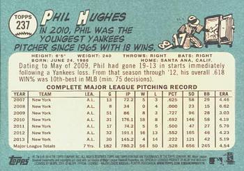 2014 Topps Heritage #237 Phil Hughes Back