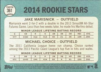 2014 Topps Heritage #361 Marlin/Rangers Rookie Stars (Jake Marisnick / Michael Choice) Back