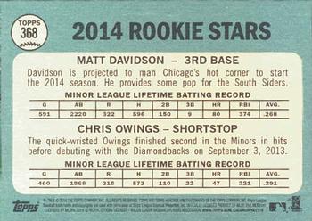 2014 Topps Heritage #368 White Sox/Diamondbacks Rookie Stars (Matt Davidson / Chris Owings) Back