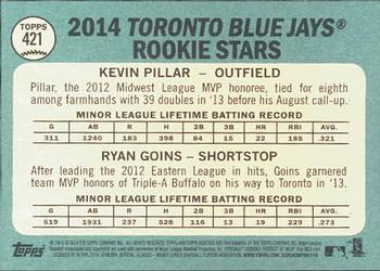 2014 Topps Heritage #421 Blue Jays Rookie Stars (Kevin Pillar / Ryan Goins) Back