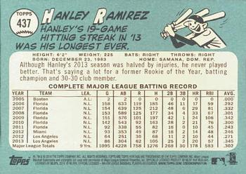 2014 Topps Heritage #437 Hanley Ramirez Back