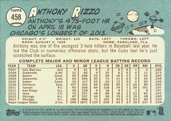 2014 Topps Heritage #458 Anthony Rizzo Back