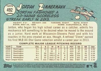 2014 Topps Heritage #492 Jordan Zimmermann Back