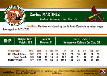 2012 Grandstand Florida State League Top Prospects #NNO Carlos Martinez Back