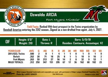 2012 Grandstand Florida State League Top Prospects #NNO Oswaldo Arcia Back