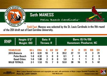 2012 Grandstand Florida State League Top Prospects #NNO Seth Maness Back