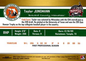 2012 Grandstand Florida State League Top Prospects #NNO Taylor Jungmann Back