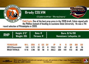 2012 Grandstand Florida State League Top Prospects #NNO Brody Colvin Back