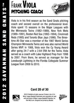2012 MultiAd Savannah Sand Gnats #28 Frank Viola Back