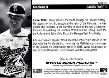 2013 Choice Myrtle Beach Pelicans #01 Jason Wood Back