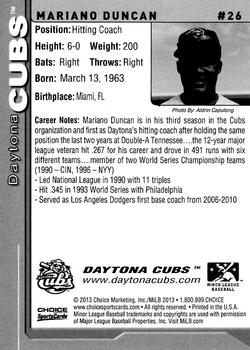 2013 Choice Daytona Cubs #26 Mariano Duncan Back