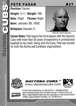 2013 Choice Daytona Cubs #27 Pete Fagan Back