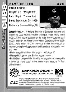 2013 Choice Daytona Cubs #28 Dave Keller Back