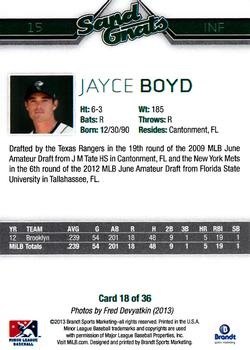 2013 Brandt Savannah Sand Gnats #18 Jayce Boyd Back