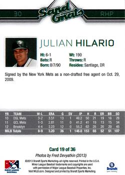 2013 Brandt Savannah Sand Gnats #19 Julian Hilario Back