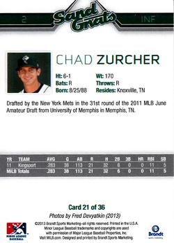 2013 Brandt Savannah Sand Gnats #21 Chad Zurcher Back