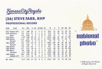 1986 National Photo Kansas City Royals #NNO Steve Farr Back