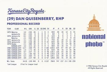 1986 National Photo Kansas City Royals #NNO Dan Quisenberry Back