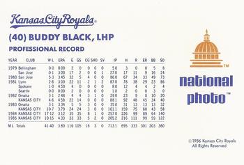 1986 National Photo Kansas City Royals #NNO Bud Black Back