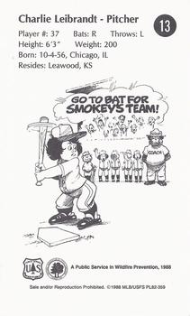 1988 Kansas City Royals Smokey #13 Charlie Leibrandt Back