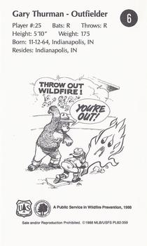 1988 Kansas City Royals Smokey #6 Gary Thurman Back