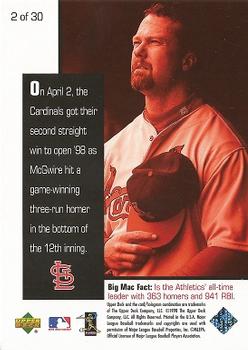 1998 Upper Deck Mark McGwire's Chase for 62 #2 Mark McGwire Back
